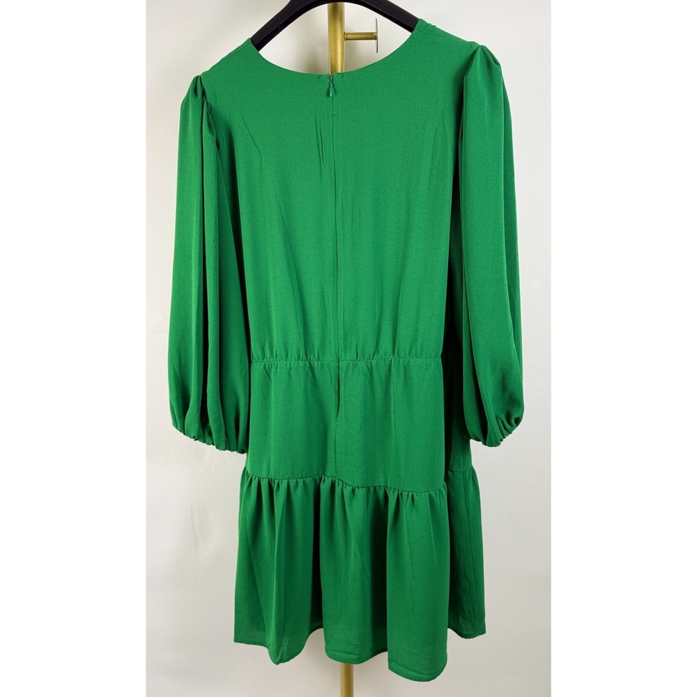 CeCe Green Puff‎ Sleeve Tiered Short Dress Size Large Lined Crepe Textured NWI - Picture 3 of 16